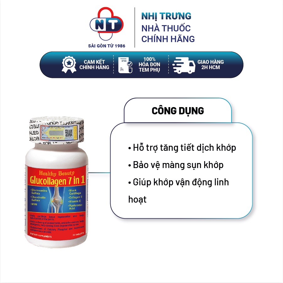 Glucosamine bổ khớp giảm đau nhức Healthy Beauty Glucollagen 7 in 1 60 viên