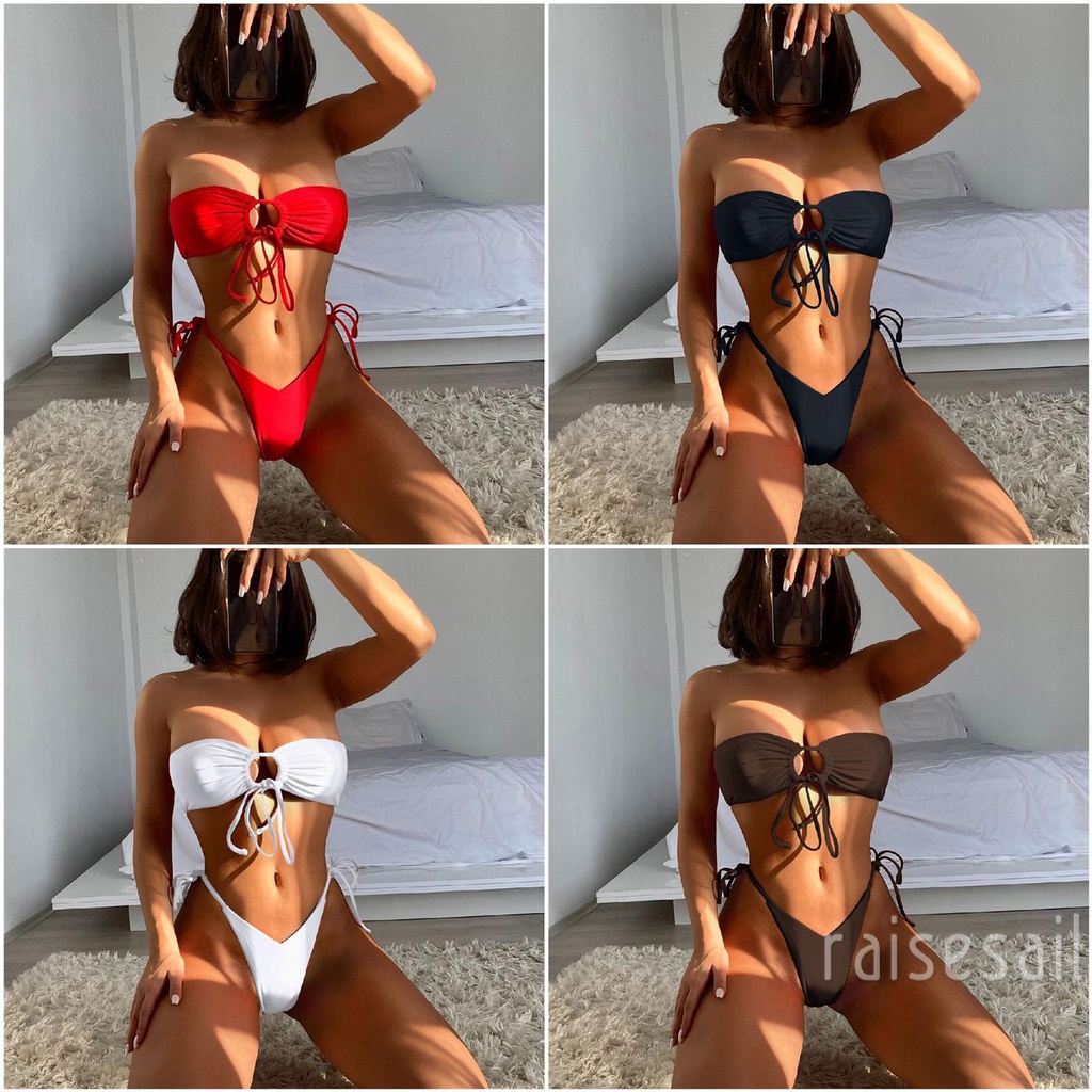 Rs Bộ Bikini 2 Mảnh Không Dây Màu Trơn Phối Dây Rút + Quần Lót Thời Trang Mùa Hè Cho Nữ | BigBuy360 - bigbuy360.vn