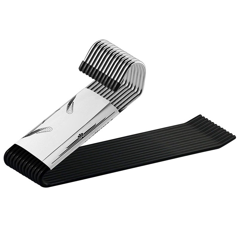 Set 10 móc treo quần dài bằng kim loại màu đen chống trượt tiện lợi cho gia đình