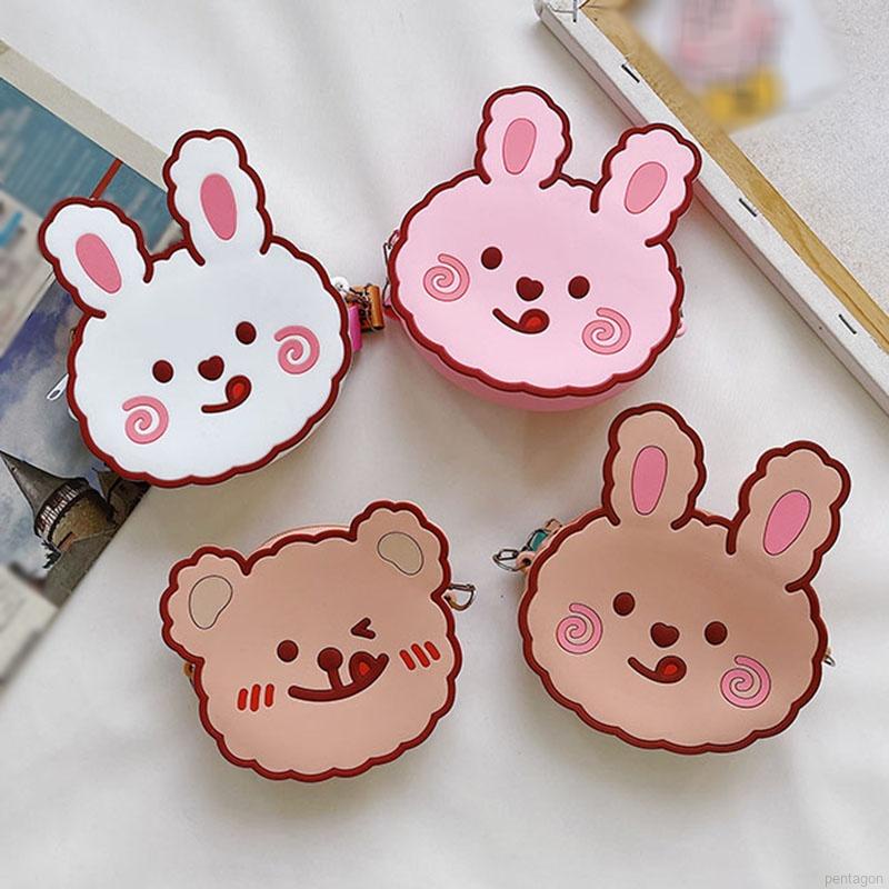 Túi đeo chéo bằng silicon mềm hình thỏ/gấu hoạt hình dễ thương đáng yêu cho bé