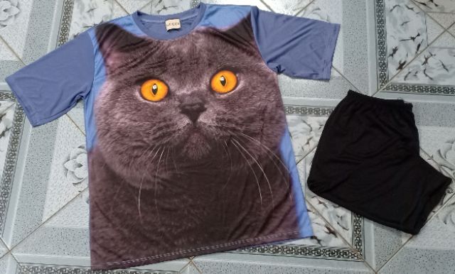áo thun phom rộng in 3D hình mèo