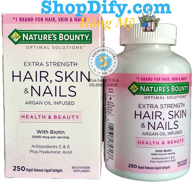 Viên Uống Đẹp Da, Tóc, Móng 250 viên Nature's Bounty HAIR SKIN NAIL / NAILS