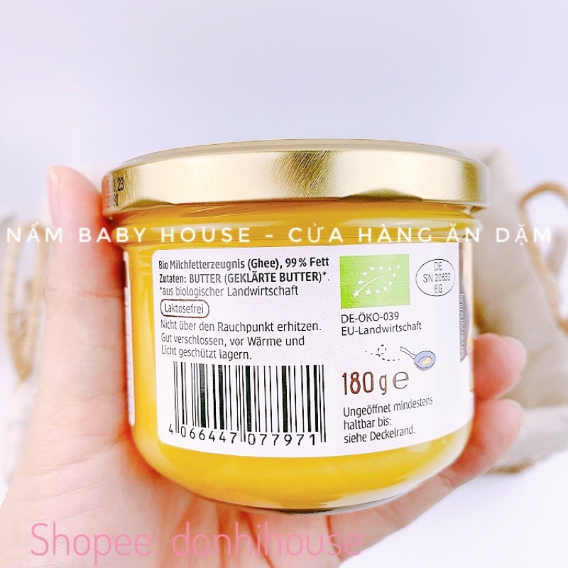 Date 12/2024 Bơ Ghee hữu cơ DMBIO /ENERBIO  Đức dành cho bé ăn dặm và gia đình 180g date 2024