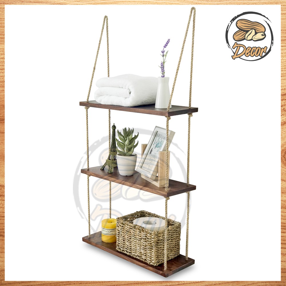 Kệ Treo Tường 3 tầng LẠC DECOR, Trang Trí Nhà Cửa Màu Nâu Vân Gỗ Giả Cổ Độc Đáo, Gỗ Tự Nhiên 45 x 15 cm
