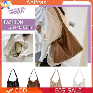 Túi Tote Đeo Vai Da Pu Màu Trơn Cỡ Lớn Kiểu Retro Cá Tính Cho Nữ