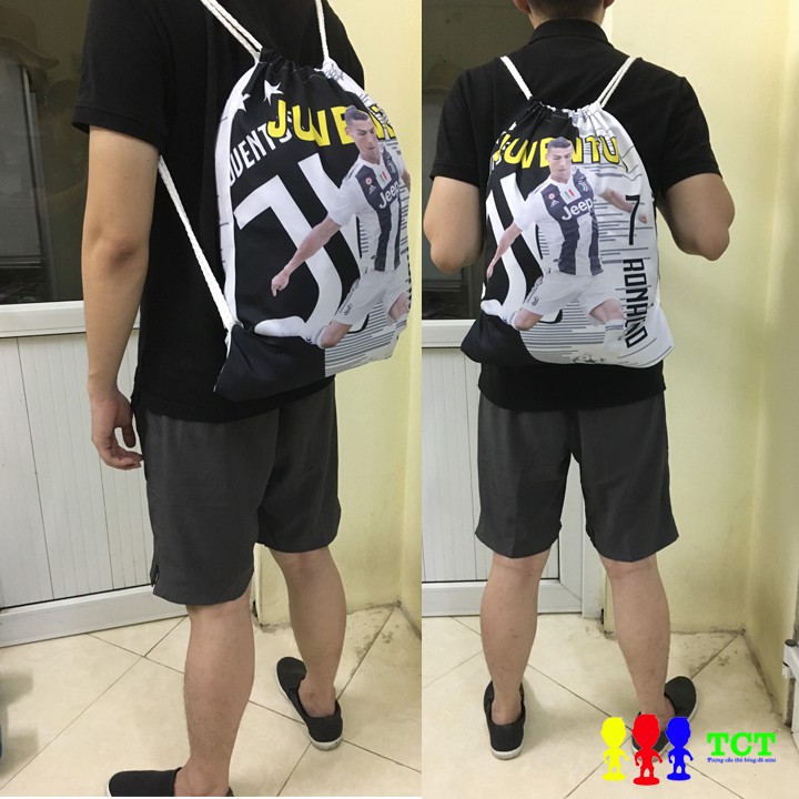 Balo túi rút loại to logo hình cầu thủ bóng đá CR7 Messi Neymar Pogba Salah