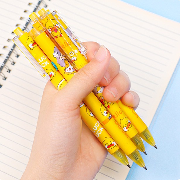 Bút bi bấm mực đen hình chú vịt vàng cute dễ thương ngòi 0.5mm