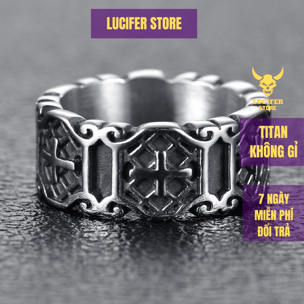 Nhẫn Nam Bạc Đẹp Cá Tính Unisex HipHop Basic Ngầu Trơn Nam Crosy Ring Lucifer Store Nhẫn Titan Không Gỉ - Crosy