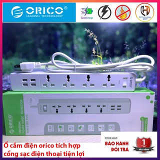 Ổ cắm điện Orico chống sốc, 3200w, Kèm 4 cổng sạc USB 2,4A - OSC-4A4U