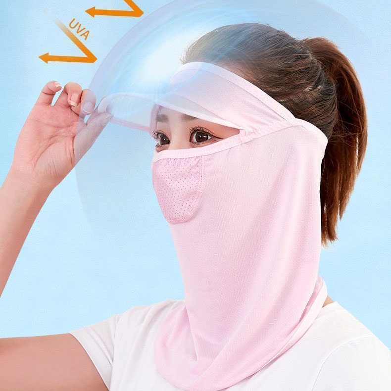 Mặt Nạ Chống Nắng Toàn Diện Bằng Lụa Mát Thoáng Khí Có Mũ Trùm Đầu