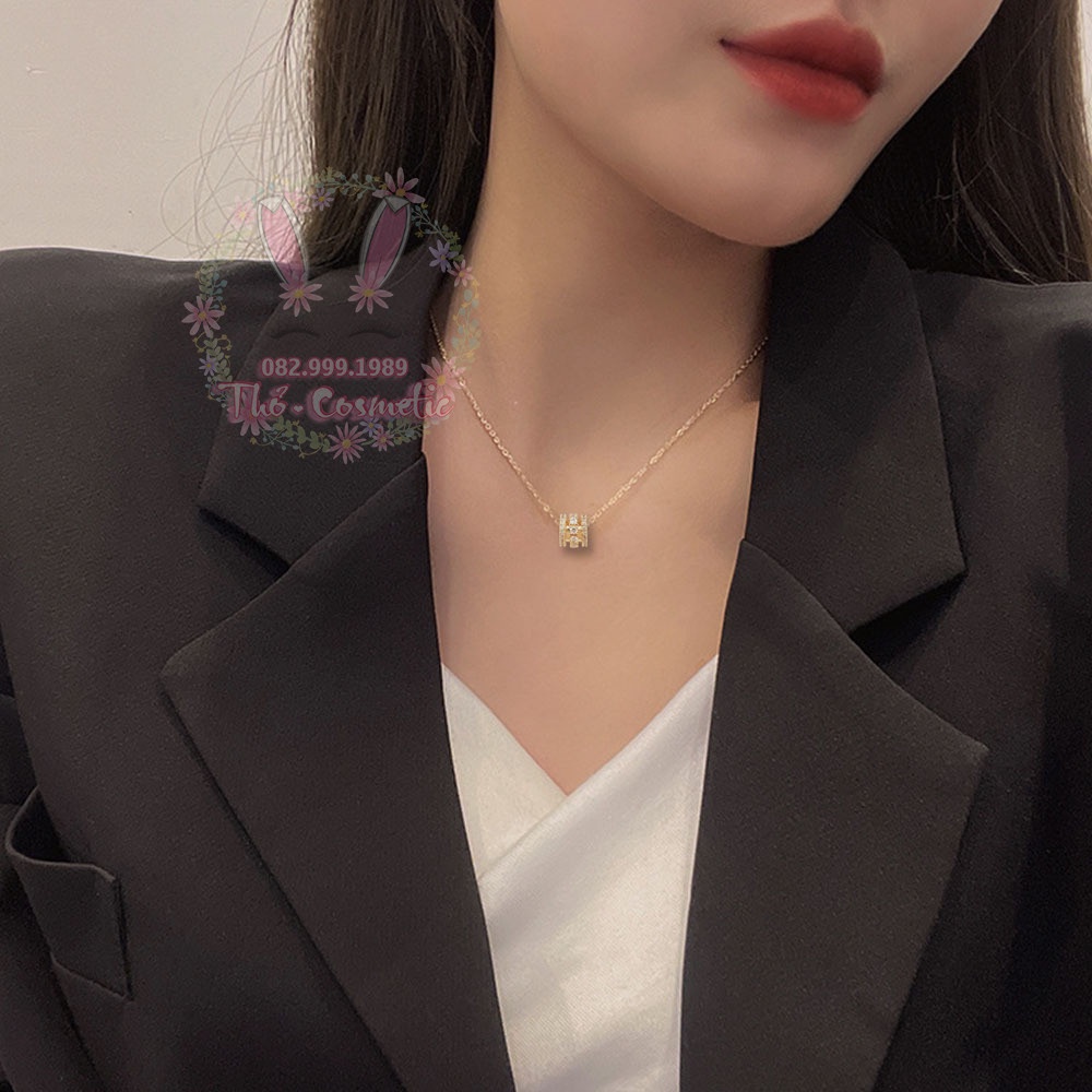 Dây chuyền Vòng cổ hình trụ siêu xinh TITAN màu Rose Gold (không đen gỉ) đính đá cao cấp