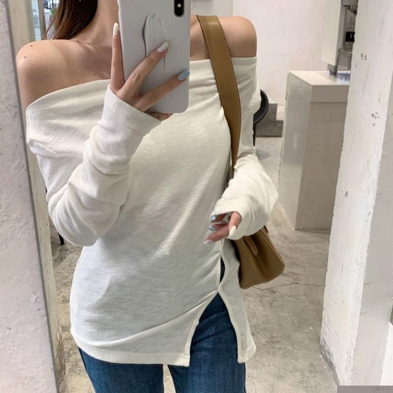 Áo thun nữ tay dài hở vai màu sắc thời trang quyến rũ
