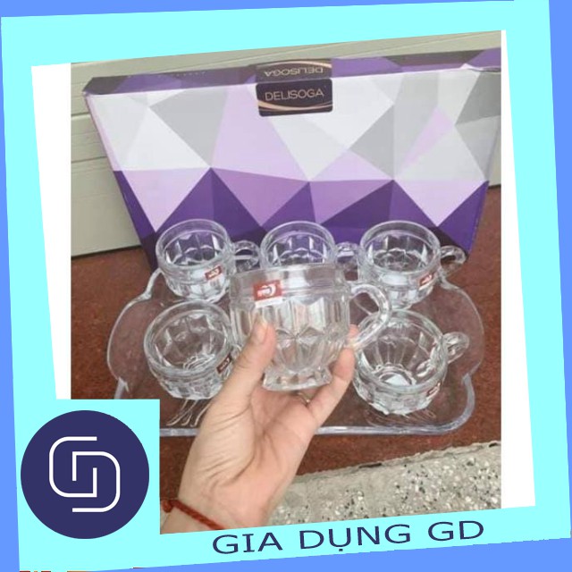 BỘ 6 CỐC THUỶ TINH PHA LÊ CÓ TAY CẦM - TRONG VẮT - SANG CHẢNH - ĐẸP LỘNG LẪY