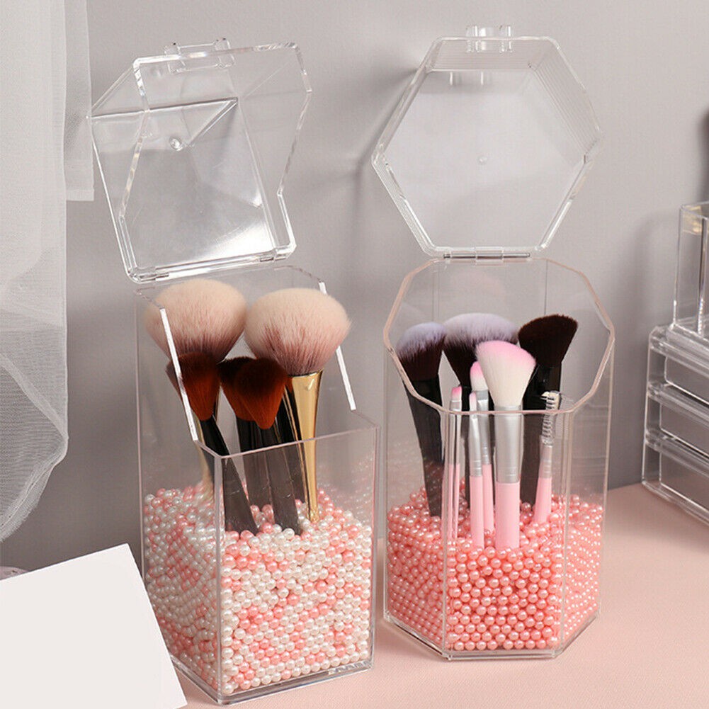 LUCKY New Makeup Brush Holder Beauty Tools Makeup Brush Storage Case Cosmetic Organizer Environmental-friendly Fashion Hot Sale With Lid Dustproof Clear Acrylic
