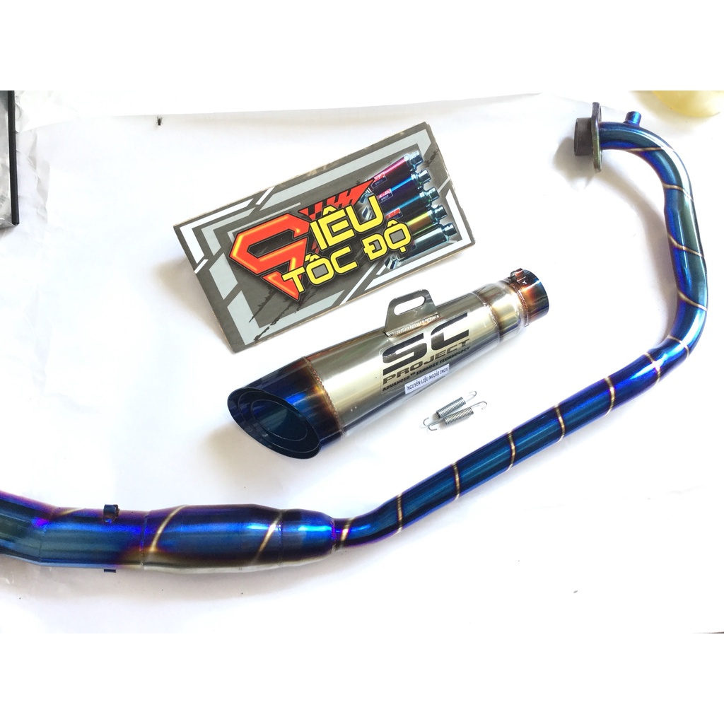 Bộ pô sc xéo ĐUÔI XANH full cổ bầu hơi titan exciter, winer, sonic, raider fi, satria, gsx,...