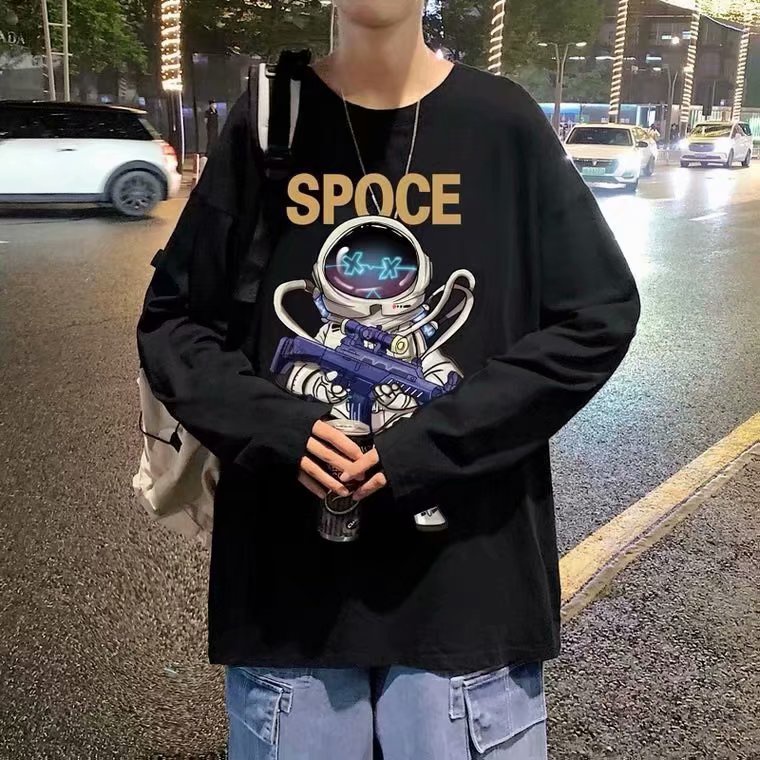 Áo thun nam phi hành gia dài tay có cổ in hình phi hành đoàn (M-3XL)