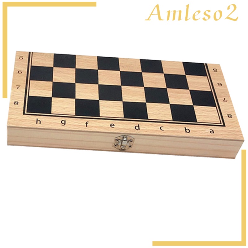 Handmade Wood Folding International Travel Chess Set Board Game Toy 24x24cm
