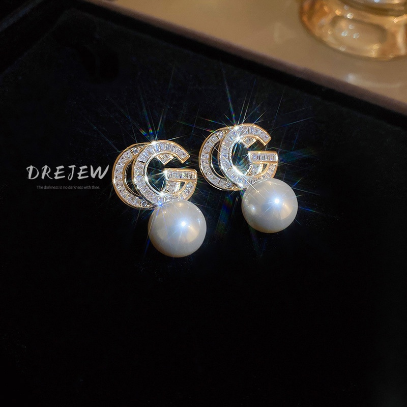 DREJEW Bông Tai Mạ Vàng / Bạc Đính Ngọc Trai Nhân Tạo Kiểu Hàn Quốc Sang Trọng Thời Trang Cho Nữ 1