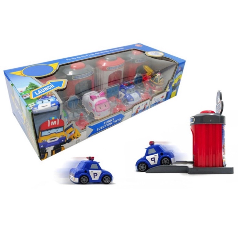 Bộ 4 Xe Và Nhà Đẩy Mô Hình Xe Ô Tô Robocar Poli