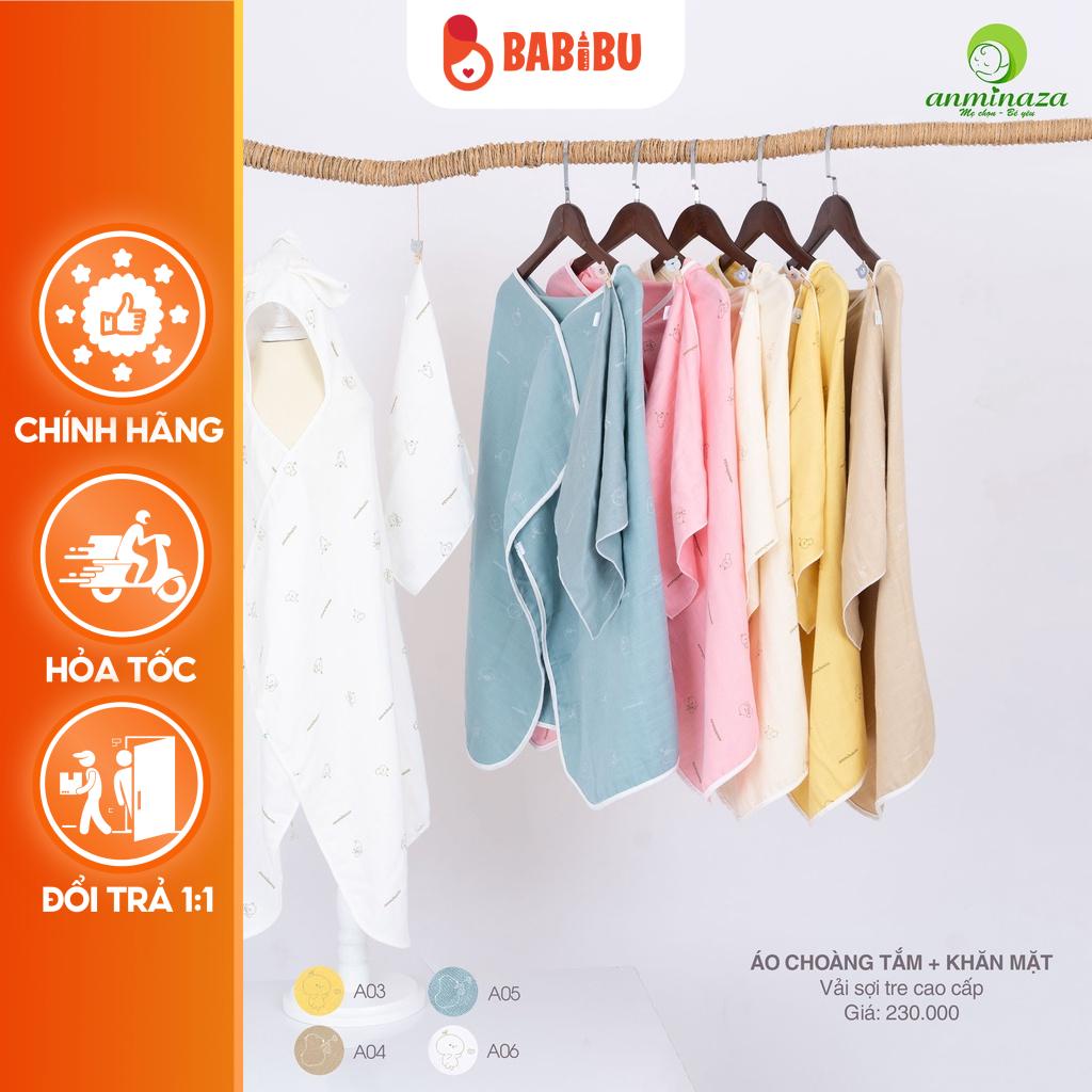 [Chính hãng] Áo choàng tắm và khăn mặt cao cấp Anminaza siêu thấm hút, mềm mịn 2 lớp (1 bộ hai sản phẩm) Babibu