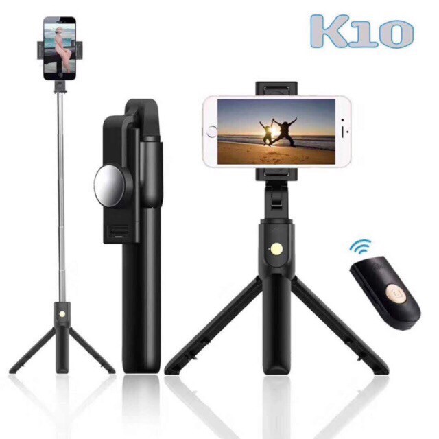 Gậy Chụp Ảnh Bluetooth Kiêm Tripod K10 Cho Điện Thoại, Gậy Chụp Ảnh, Gậy Selfie, Gậy Tự Sướng Xoay 360 Độ