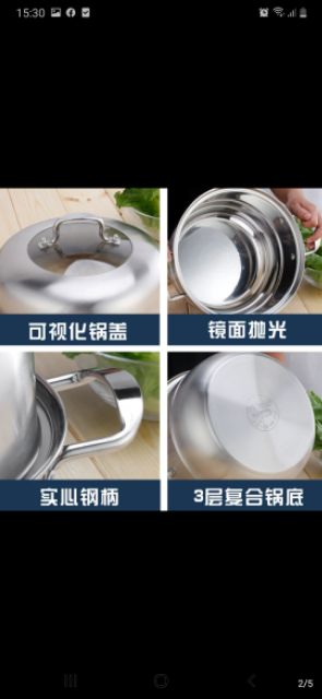 Nồi hấp inox nắp kính 3 đáy, 2 tầng size 28cm loại đẹp