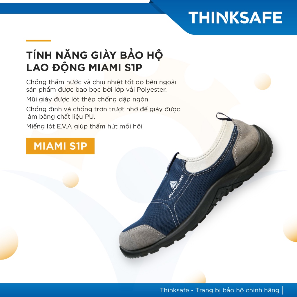 Giày bảo hộ siêu nhẹ Deltaplus Miami vải thoáng khí, chống đinh, va đập, trơn trượt Giày bảo hộ chính hãng - THINKSAFE