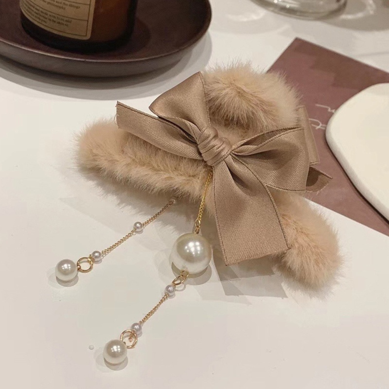 Kẹp tóc đính ngọc trai và bóng lông dễ thương xinh xắn cho nữ