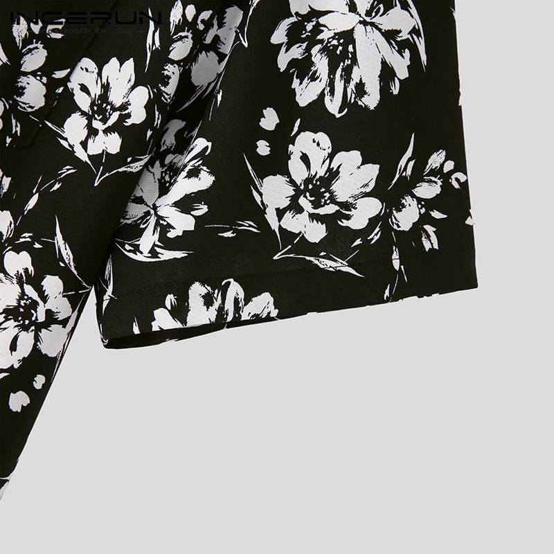 Áo sơ mi INCERUN ngắn tay in hoa phong cách vintage hawaii trẻ trung cho nam