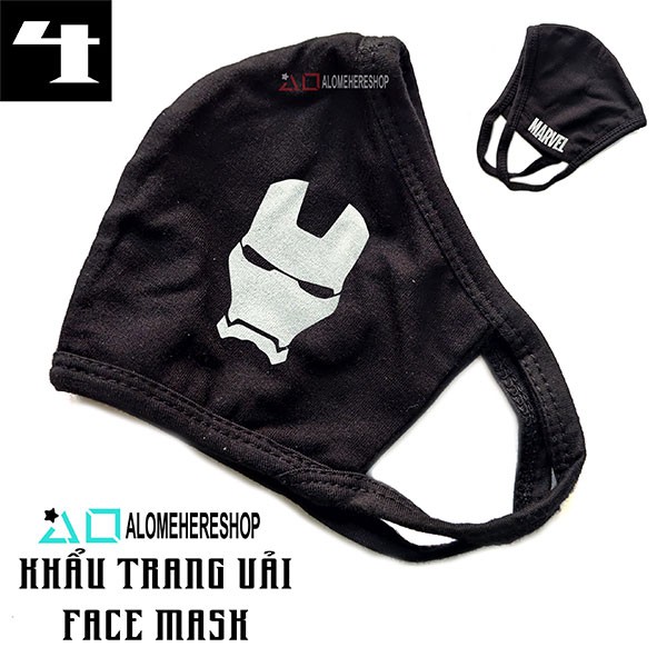 Khẩu Trang Vải Đen Siêu Anh Hùng Người Sắt Cloth Masks Face Black Iron Man I Love You 3000