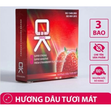 Bao cao su Ok siêu mỏng bcs hương bạc hà, dâu, nho hộp 3 chiếc