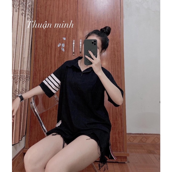 Áo polo vạch tay áo thun polo cổ bẻ thời trang