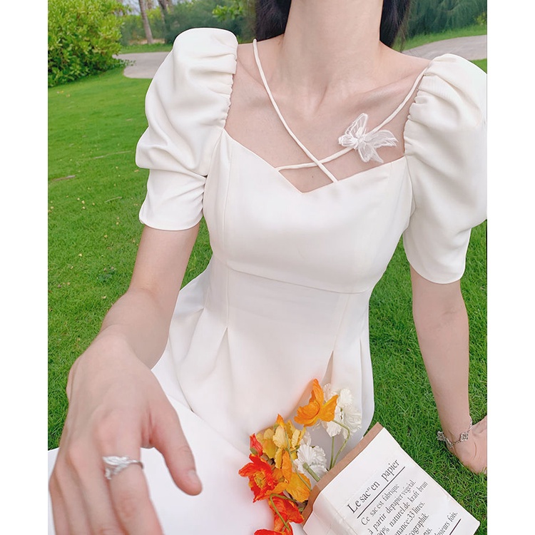 đầm trắng đầm bigsize nữ váy đi biển váy bầu mùa hè đầm midi đầm nữ váy nơ đầm cổ vuông đầm hở lưng đầm tay phồng đầm đi tiệc váy tiểu thư sang chảnh
