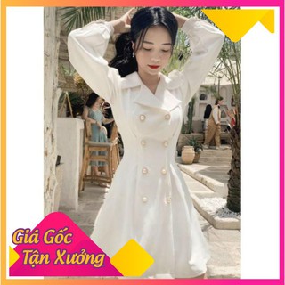 [HÀNG CAO CẤP] Đầm Vest 6 Nút Tay Dài Trắng Đen Sang Trọng