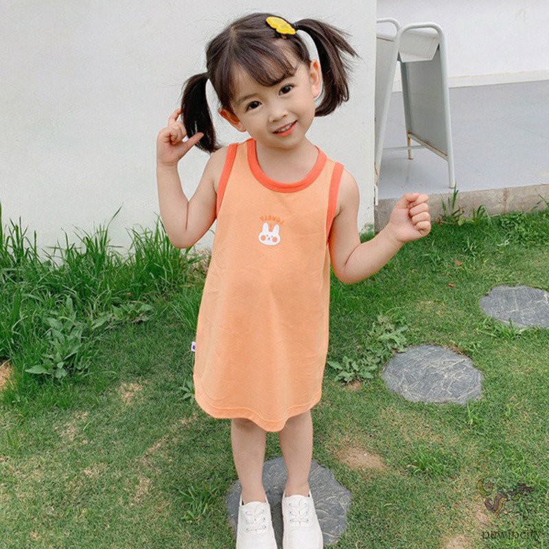 Đầm sát nách in họa tiết hoạt hình phong cách Hàn Quốc thời trang cho bé gái