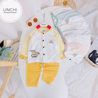 BỘ DÀI TAY UNCHI ÁO CÚC GIỮA TRẮNG PHỐI MÀU CHO BÉ TRAI BÉ GÁI
