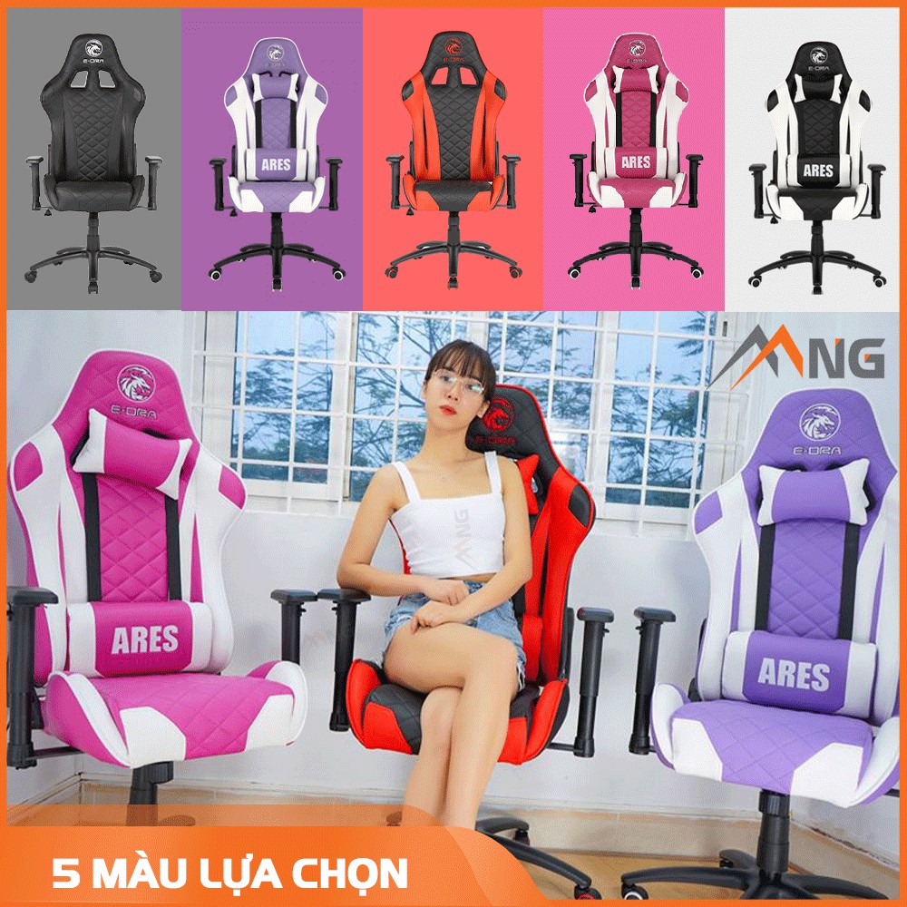 Ghế Chơi Game EDra - Ares EGC207 Màu Hồng, Màu Đen, Màu Trắng, Màu Tím, Màu Đỏ Da PU Ngả 180 độ Chính Hãng Cao Cấp