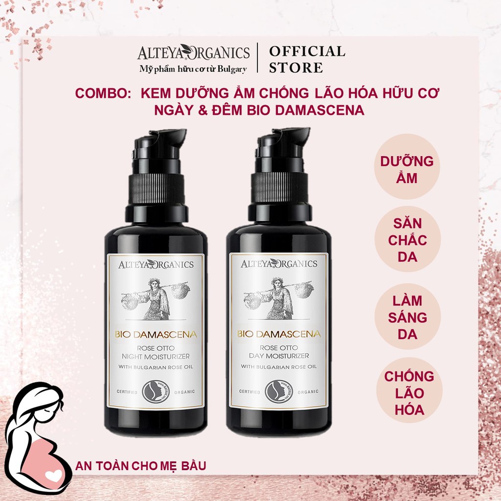 COMBO:  Alteya Organics - Kem dưỡng ẩm ban ngày Bio Damasncena Day Moisturizer &amp; Kem dưỡng ẩm ban đêm  Night Moisturizer