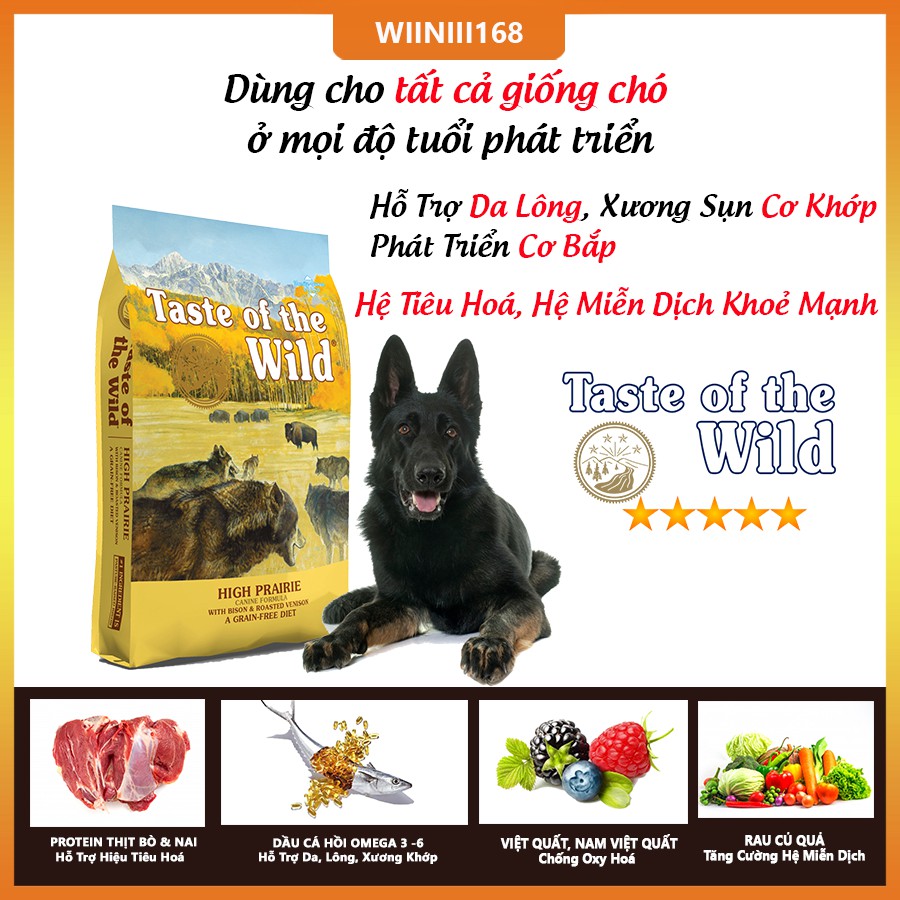 Thức Ăn Cho Chó Becgie Taste Of The Wild Bao 500g - High Praire Bò Rừng & Nai Nướng, Trái Cây, Rau Củ