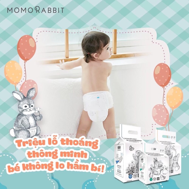 Combo 1 thùng 4b Bỉm Quần Dán Momo Rabbit Nội Địa Hàn Đủ Size S36 M32 L30 XL28 L28 XL22 XXL18 Mamababyvn