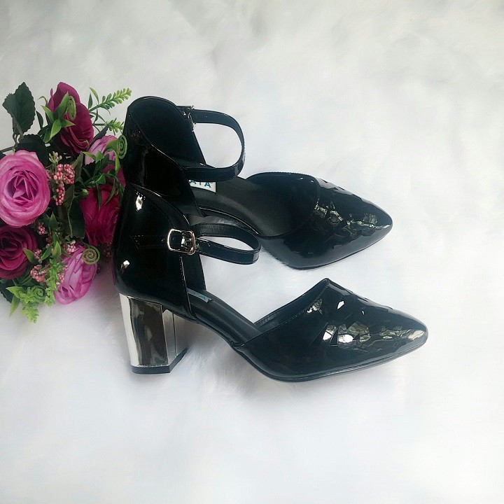 Giày sandal nữ cao gót đế cao 5cm hàng hiệu rosata màu đen za05