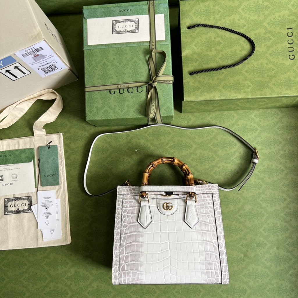 Túi xách quai trúc nữ da thật thời trang cao cấp Gucci GG GC thiết kế vân da ca sấu bạch tạng