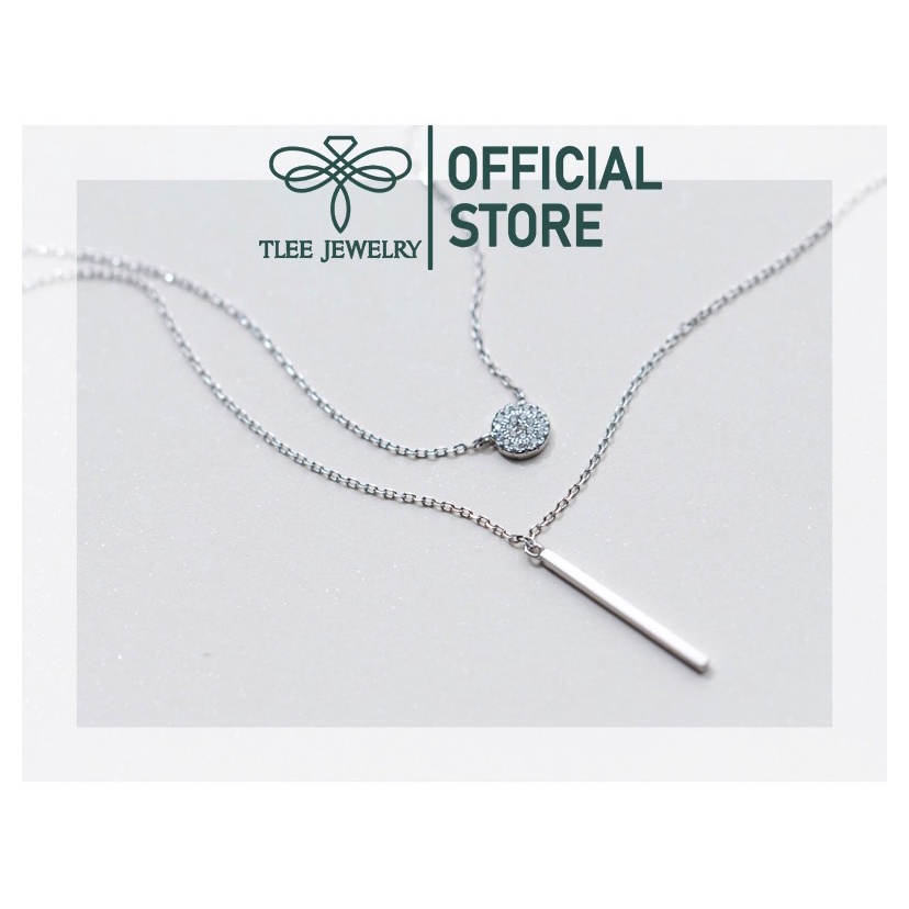 Dây chuyền bạc nữ TLEE dây kép thanh bạc mặt tròn đính đá TleeJewelry D0219