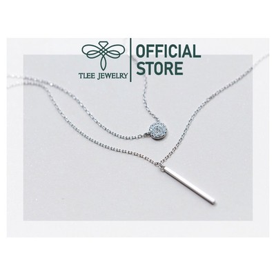 Dây chuyền bạc nữ TLEE dây kép thanh bạc mặt tròn đính đá TLEE JEWELRY D0219