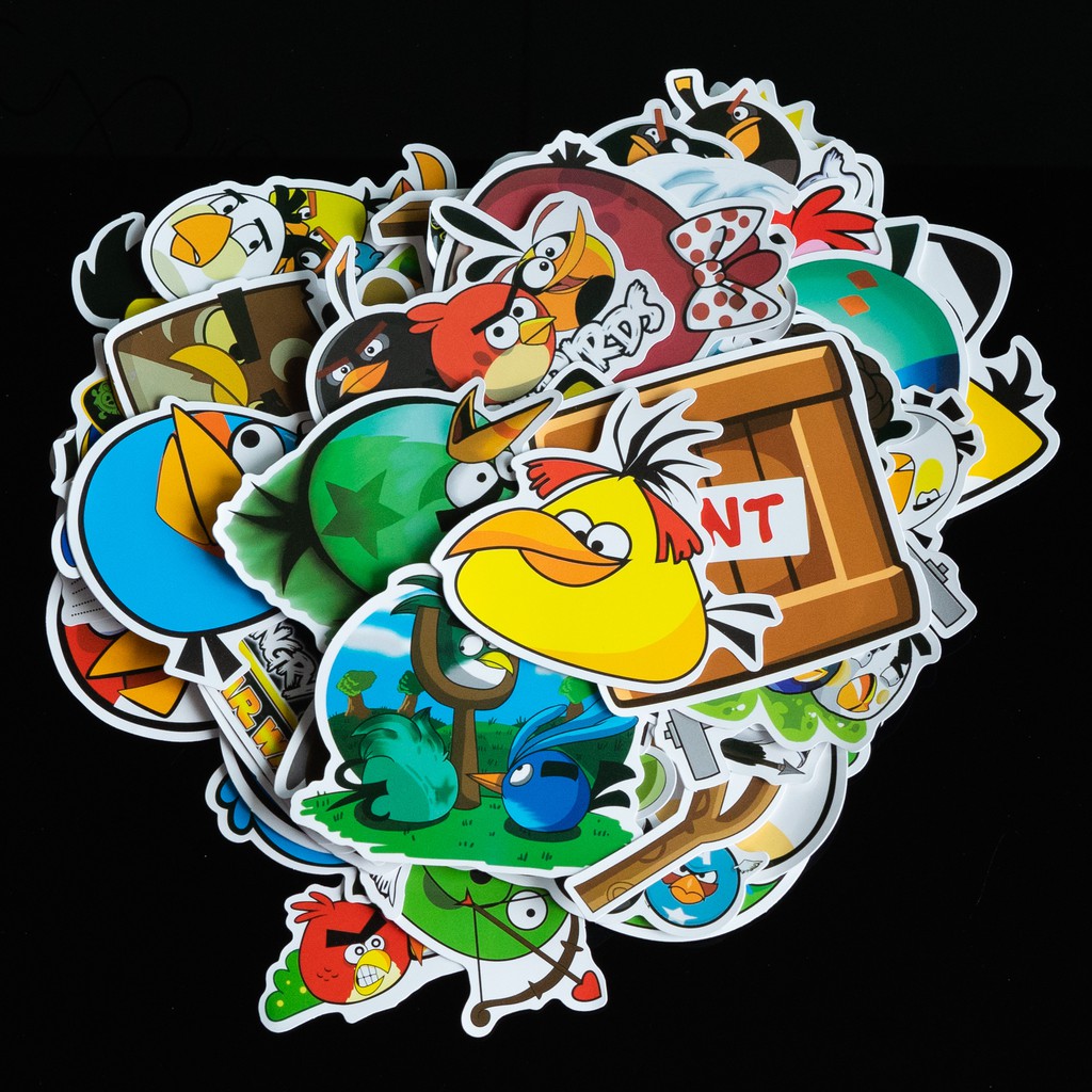 Sticker Angry Birds chống nước lâu phai trang trí mũ bảo hiểm, đàn, guitar, ukelele, macbook, laptop