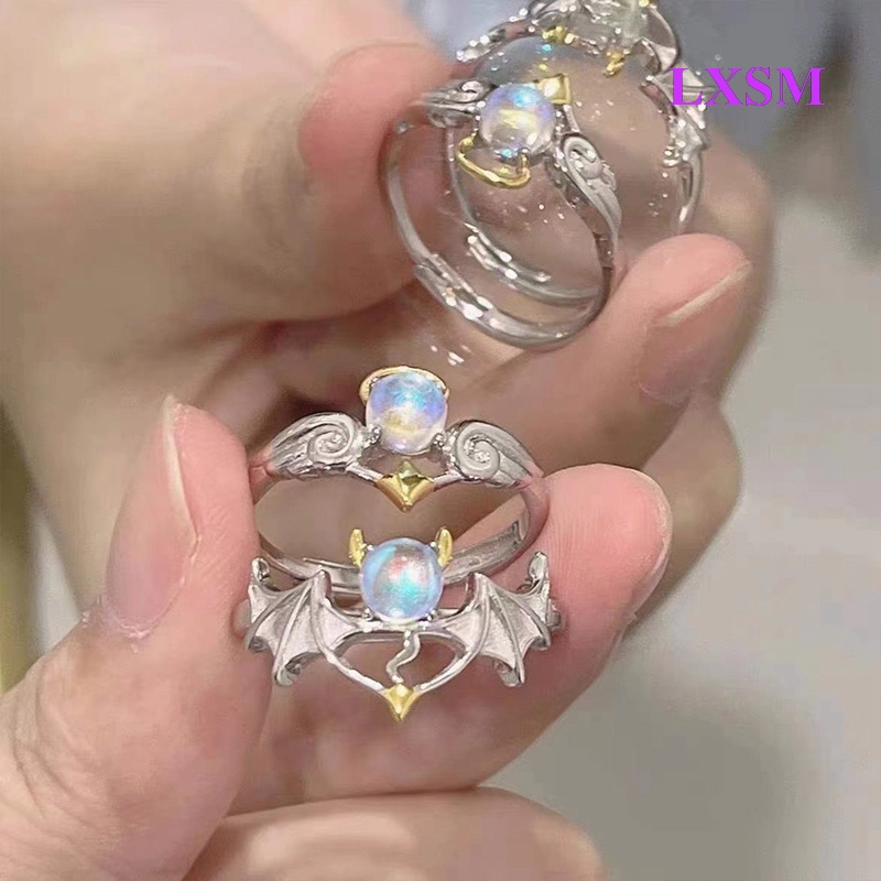 Nhẫn Cặp Đính Đá Mặt Trăng Màu Sắc Tùy Chỉnh Kích Thước