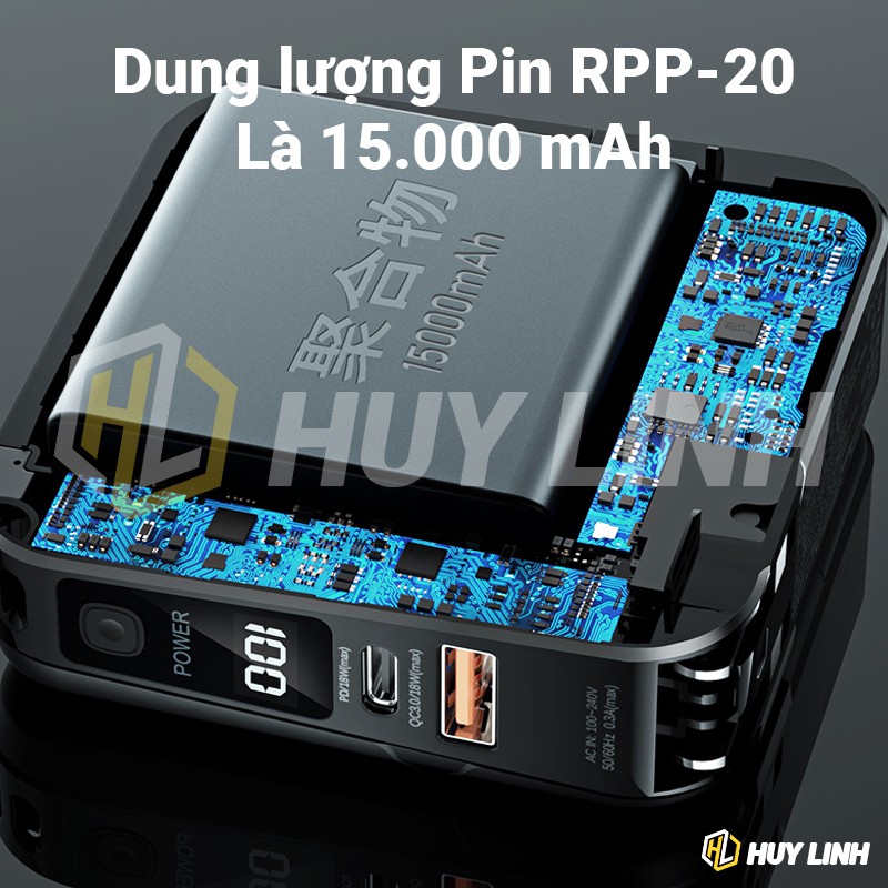 Cốc kiêm Sạc dự phòng  đa năng Remax RPP 20 - Dung lượng 15000mAh 18W QC PD 3.0 tích hợp sẵn cáp Type C &amp; Lightning