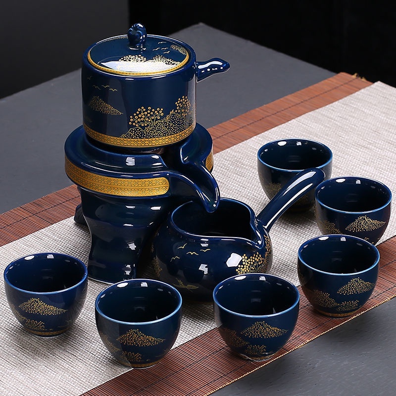 Bộ trà cát tím Lazy Bộ trà Kung Fu bán tự động Bộ gia dụng Bộ gốm sứ mài đá Chậu làm trà