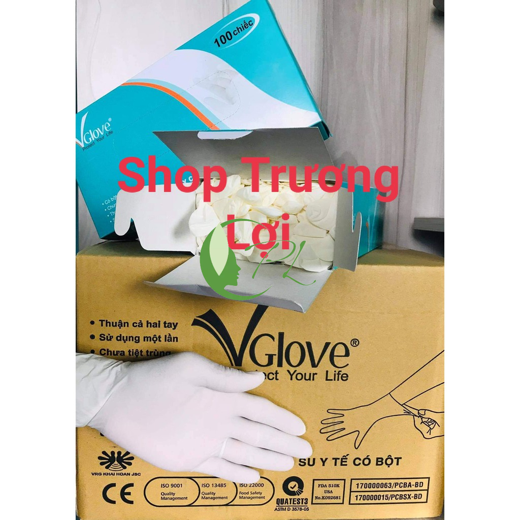Găng Tay Cao Su Thiên Nhiên Y Tế Có Bột Vglove  Hàng Công Ty - Xuất VAT Free