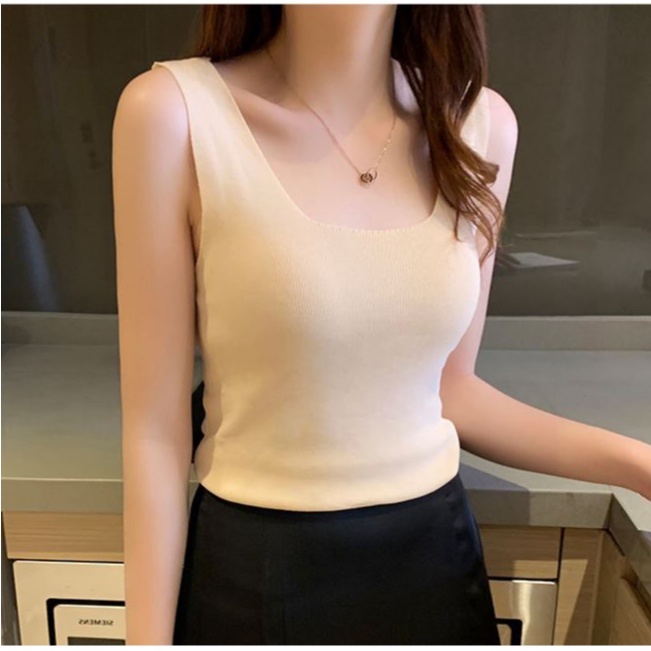 Áo sát nách dệt kim màu trơn thời trang mùa hè cho nữ | BigBuy360 - bigbuy360.vn